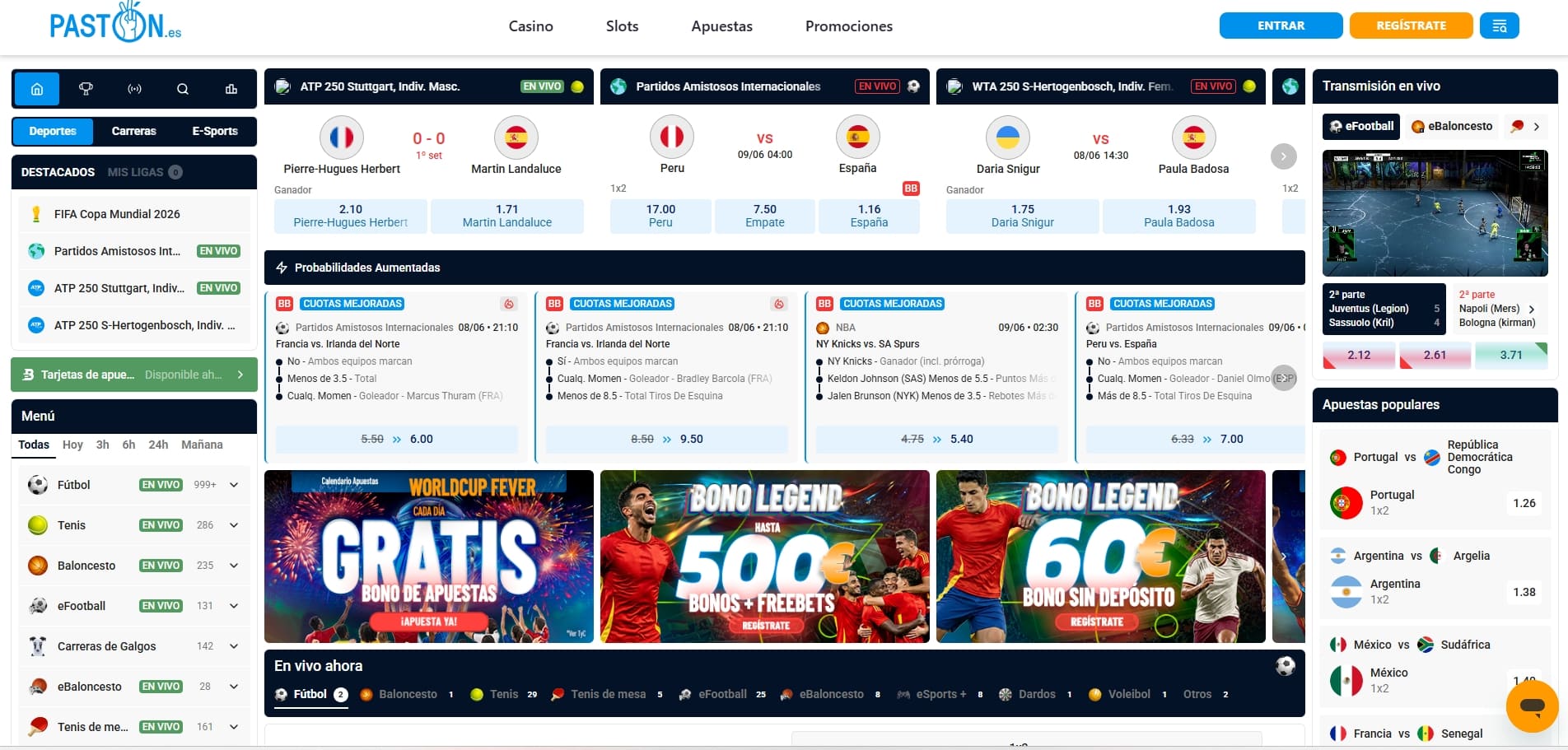 Pastón bono de apuestas deportivas con freebets para nuevos usuarios