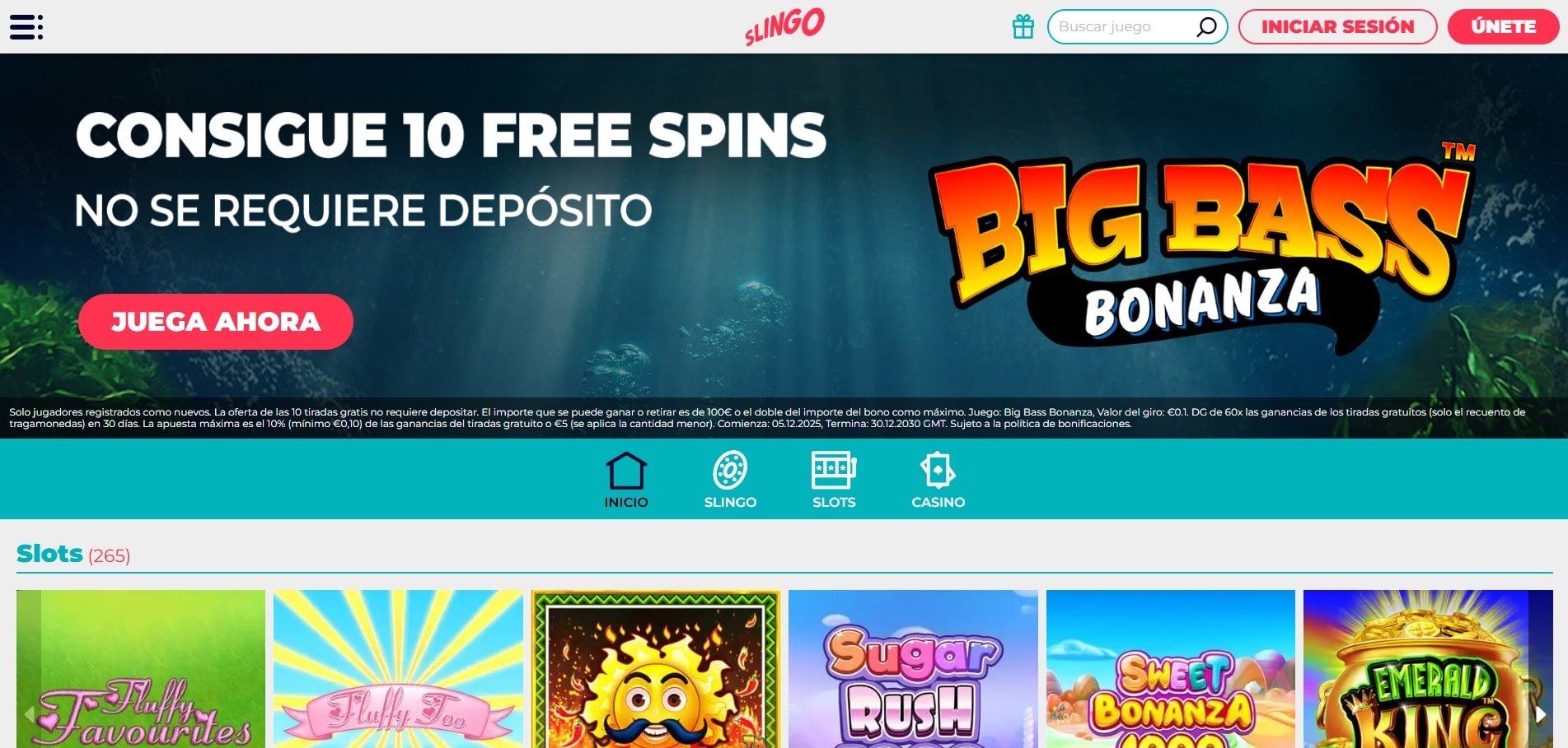Bono casino sin depósito Slingo exclusivo Webapuestas