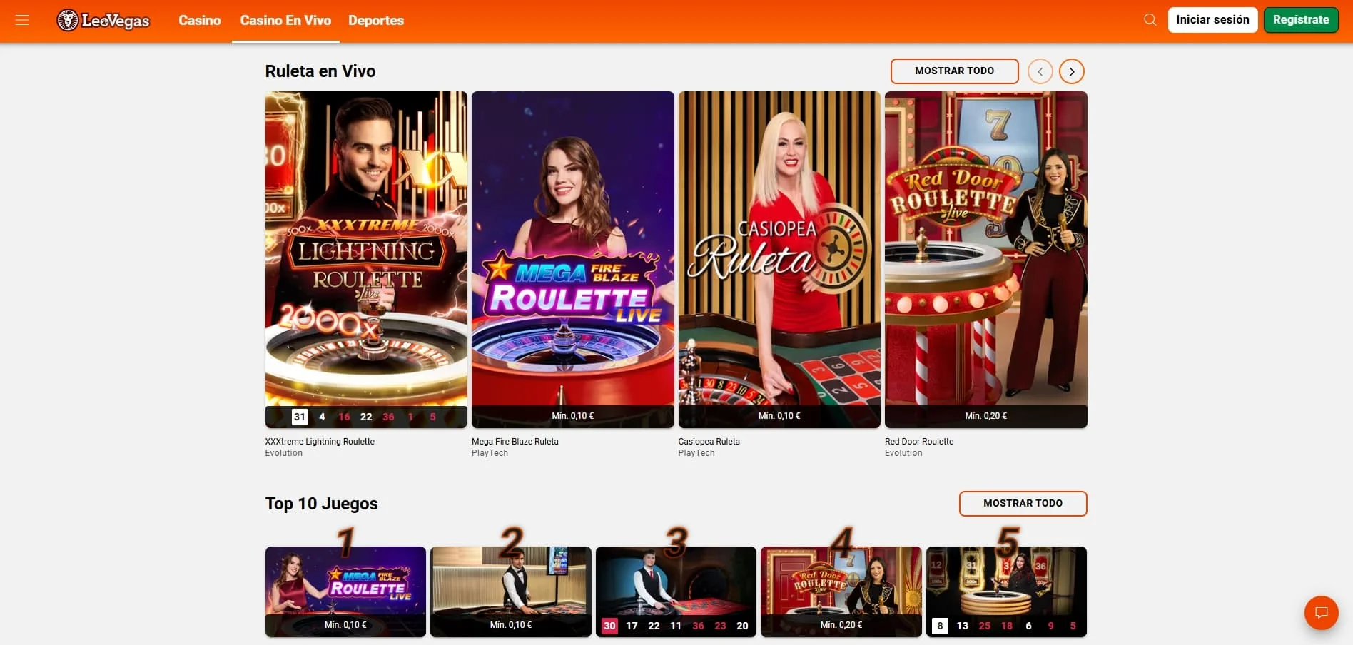 casino en vivo de LeoVegas con ruleta y blackjack online