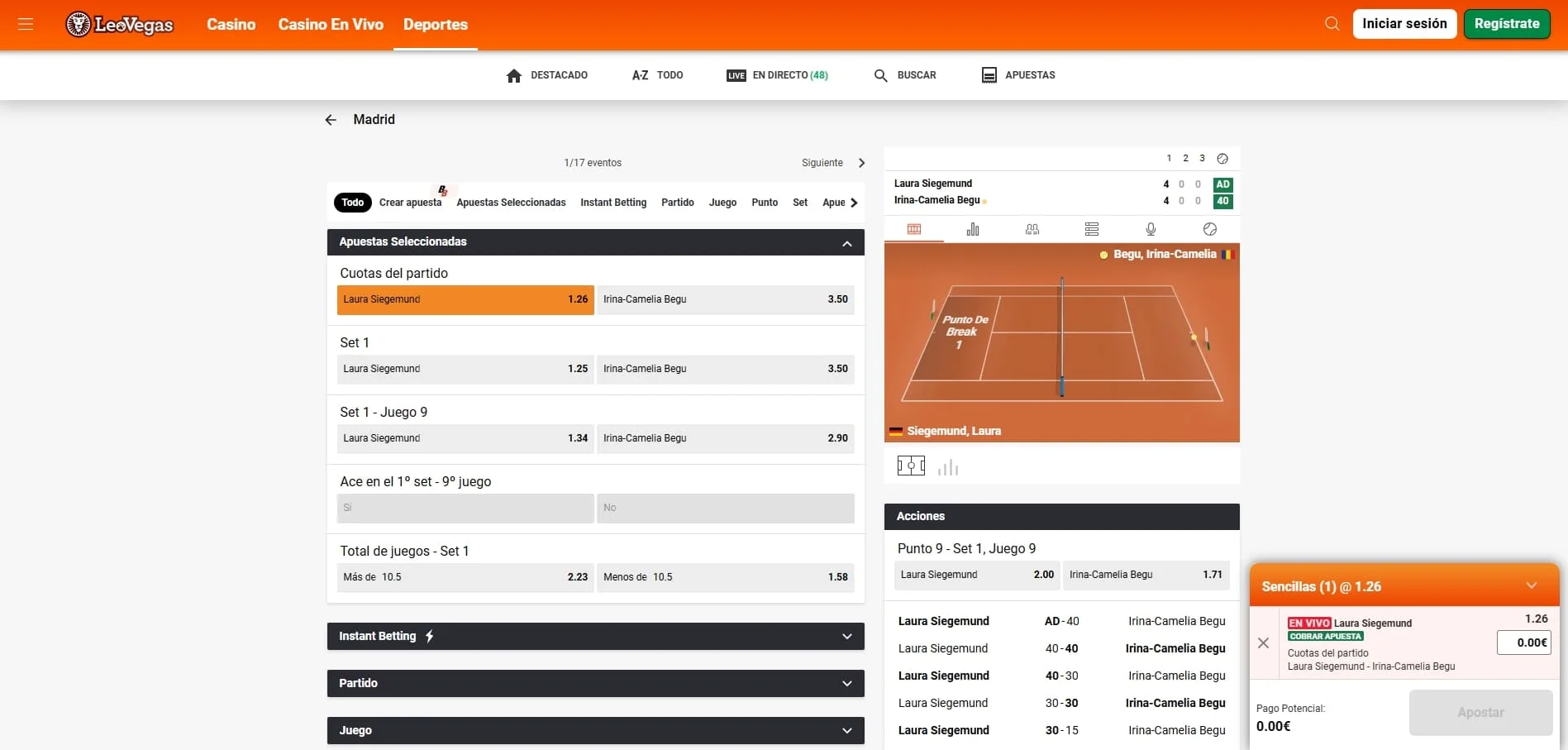 "LeoVegas Apuestas con fútbol tenis y baloncesto en España"